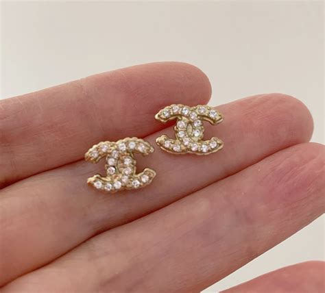 chanel cc stud earrings crystal|chanel cc earrings real.